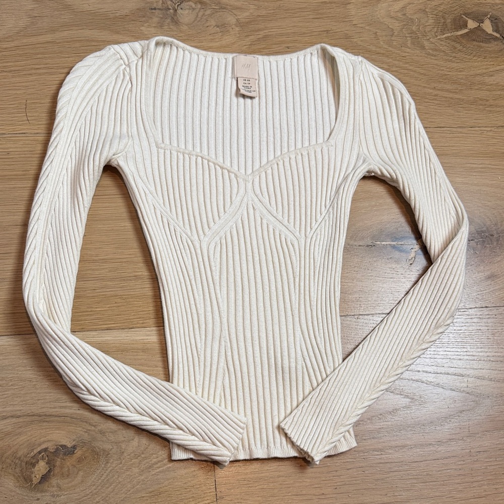 H&M Cream Ribbed Long Sleeve Top
